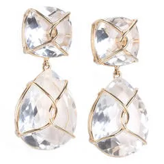 Deco Style Diamond and pear-shaped Morganites Long Earrings