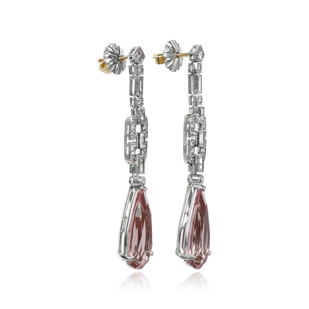 Deco Style Diamond and pear-shaped Morganites Long Earrings