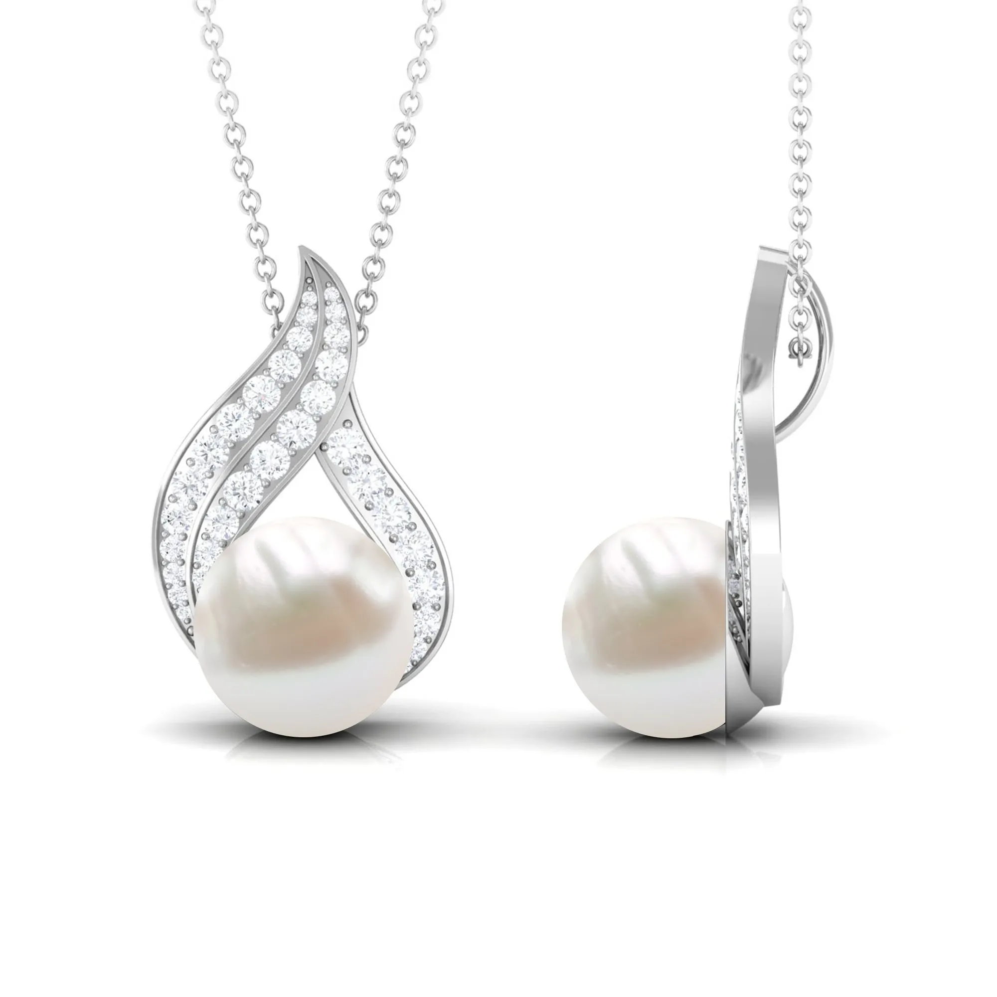 Designer Freshwater Pearl and Diamond Pendant Necklace