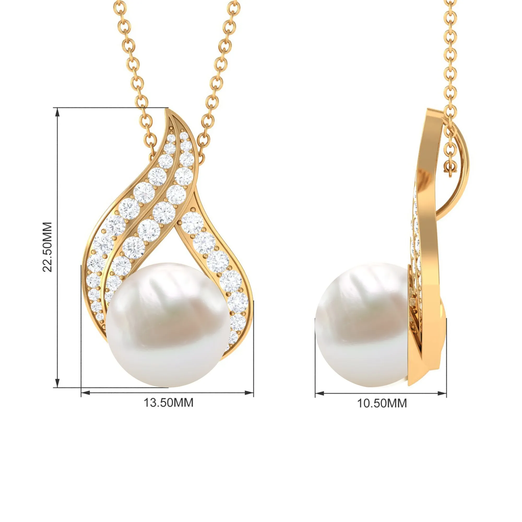 Designer Freshwater Pearl and Diamond Pendant Necklace