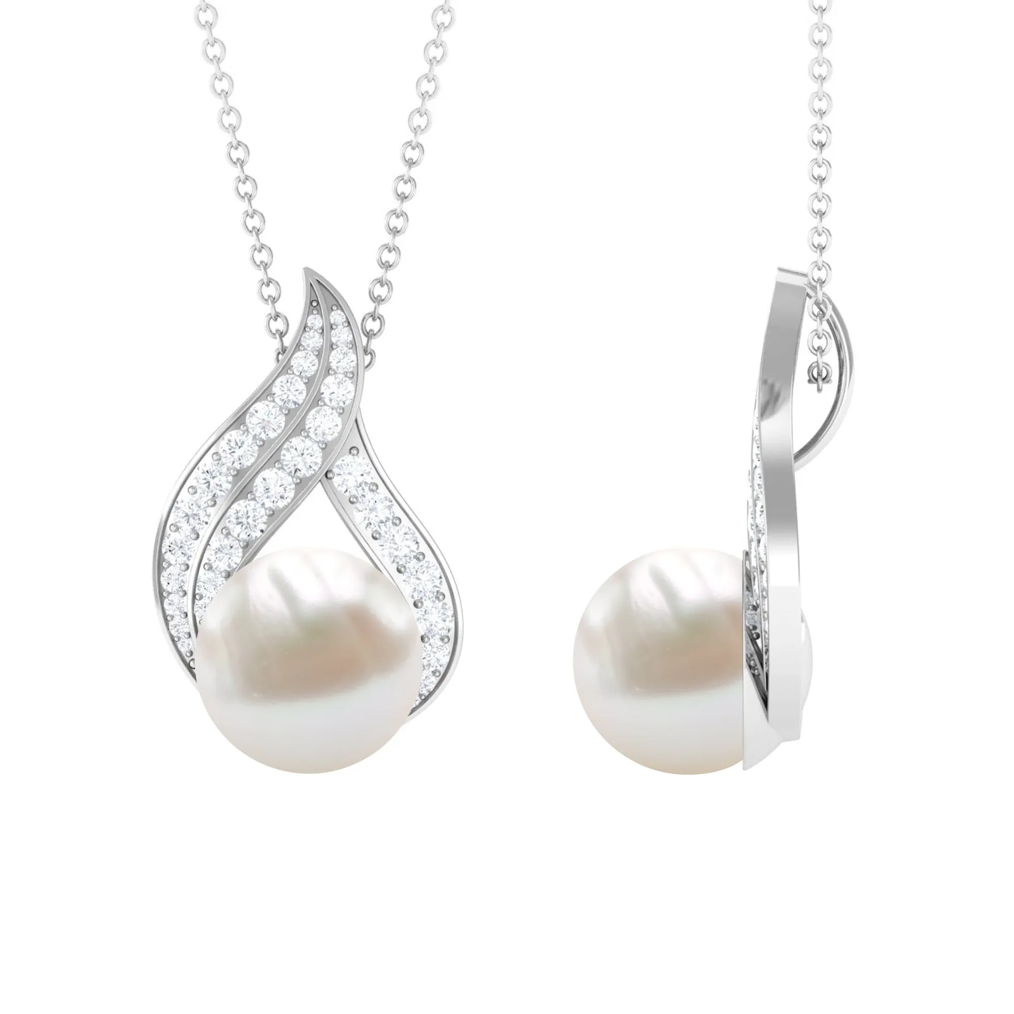 Designer Freshwater Pearl and Diamond Pendant Necklace