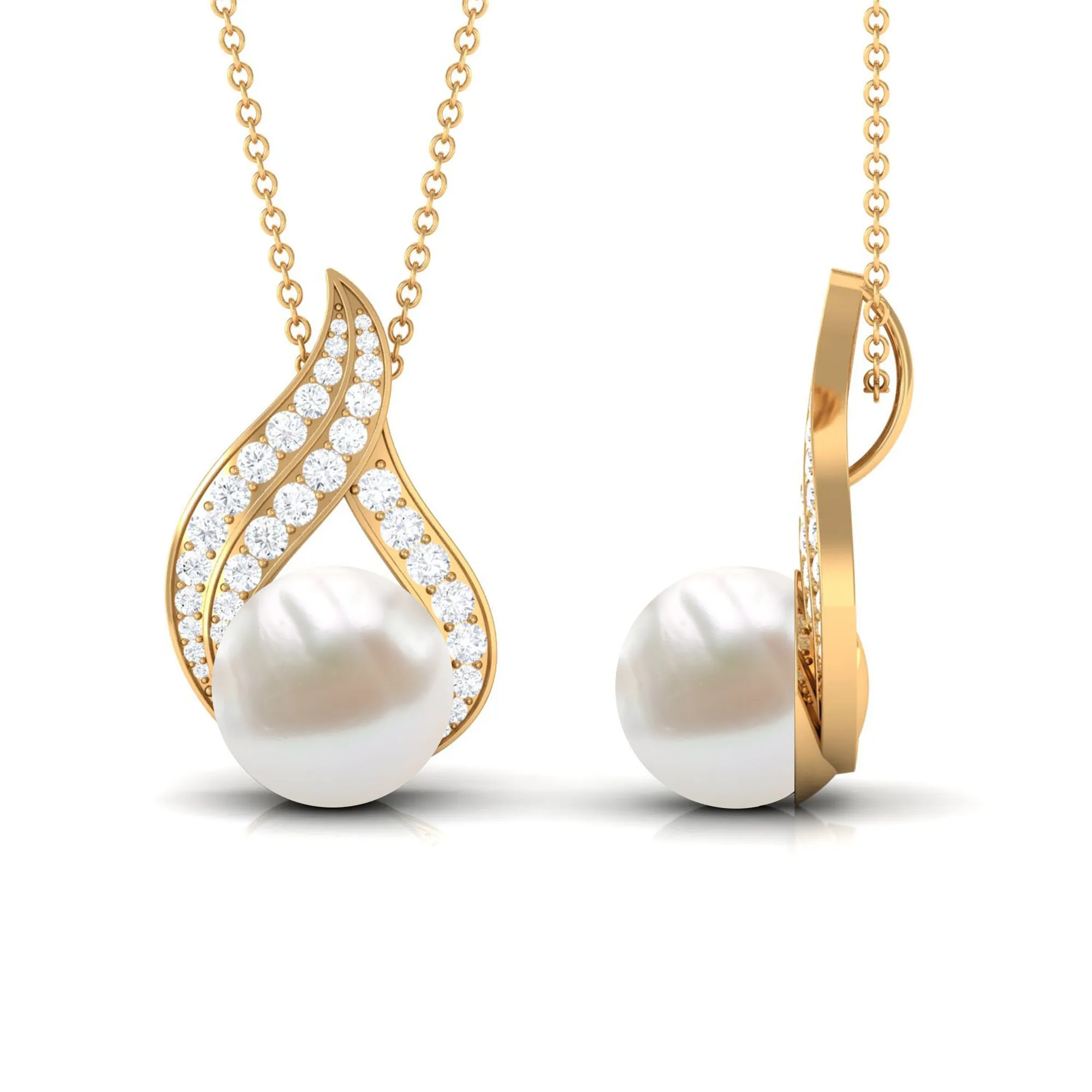 Designer Freshwater Pearl and Diamond Pendant Necklace