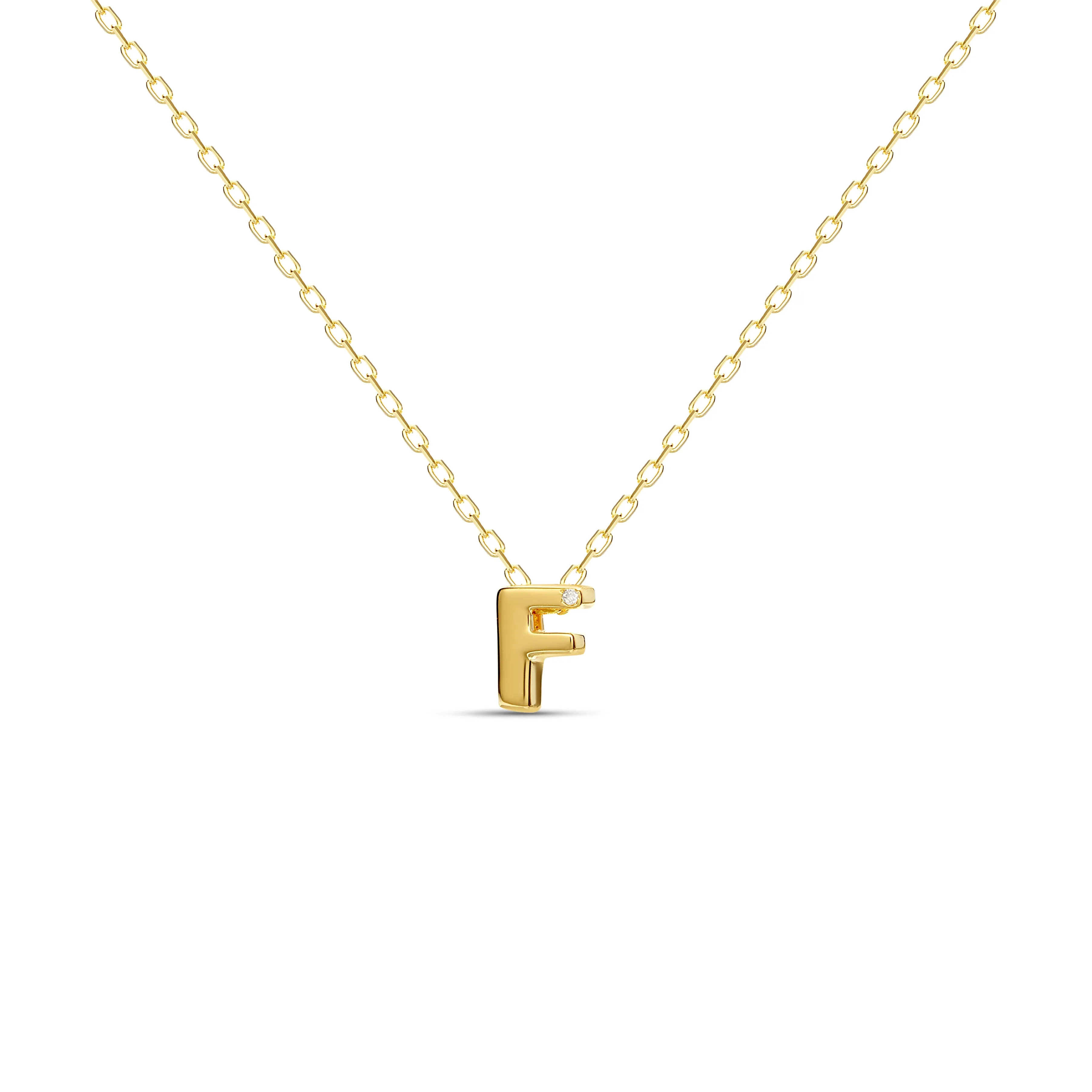 Diamond Letter Necklace "F" - 18 karat gold vermeil on sterling silver, diamond 0.01 carat