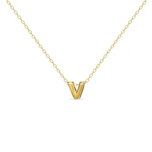 Diamond Letter Necklace "V" - 18 karat gold vermeil on sterling silver, diamond 0.01 carat