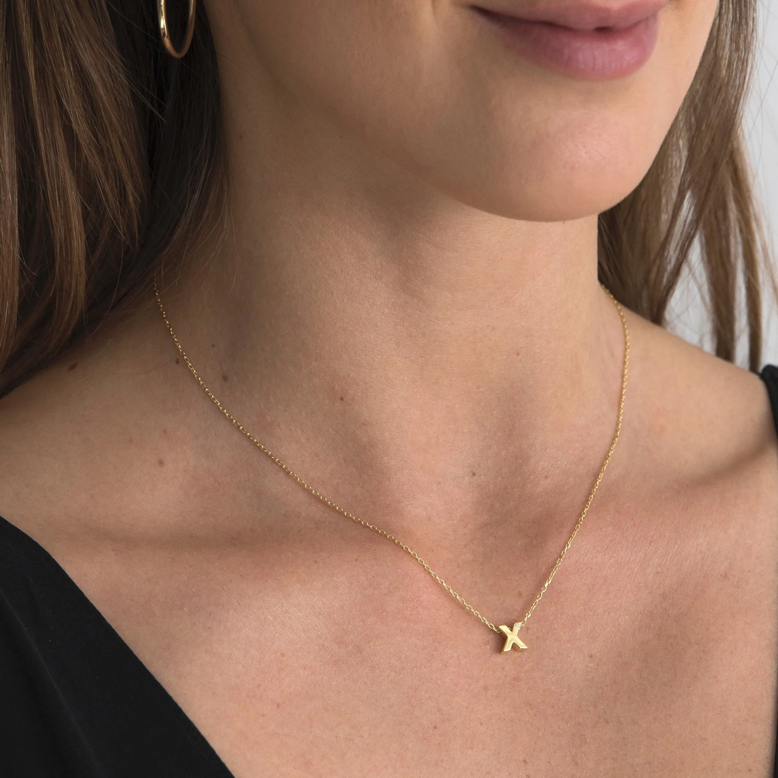 Diamond Letter Necklace "X" - 18 karat gold vermeil on sterling silver, diamond 0.01 carat