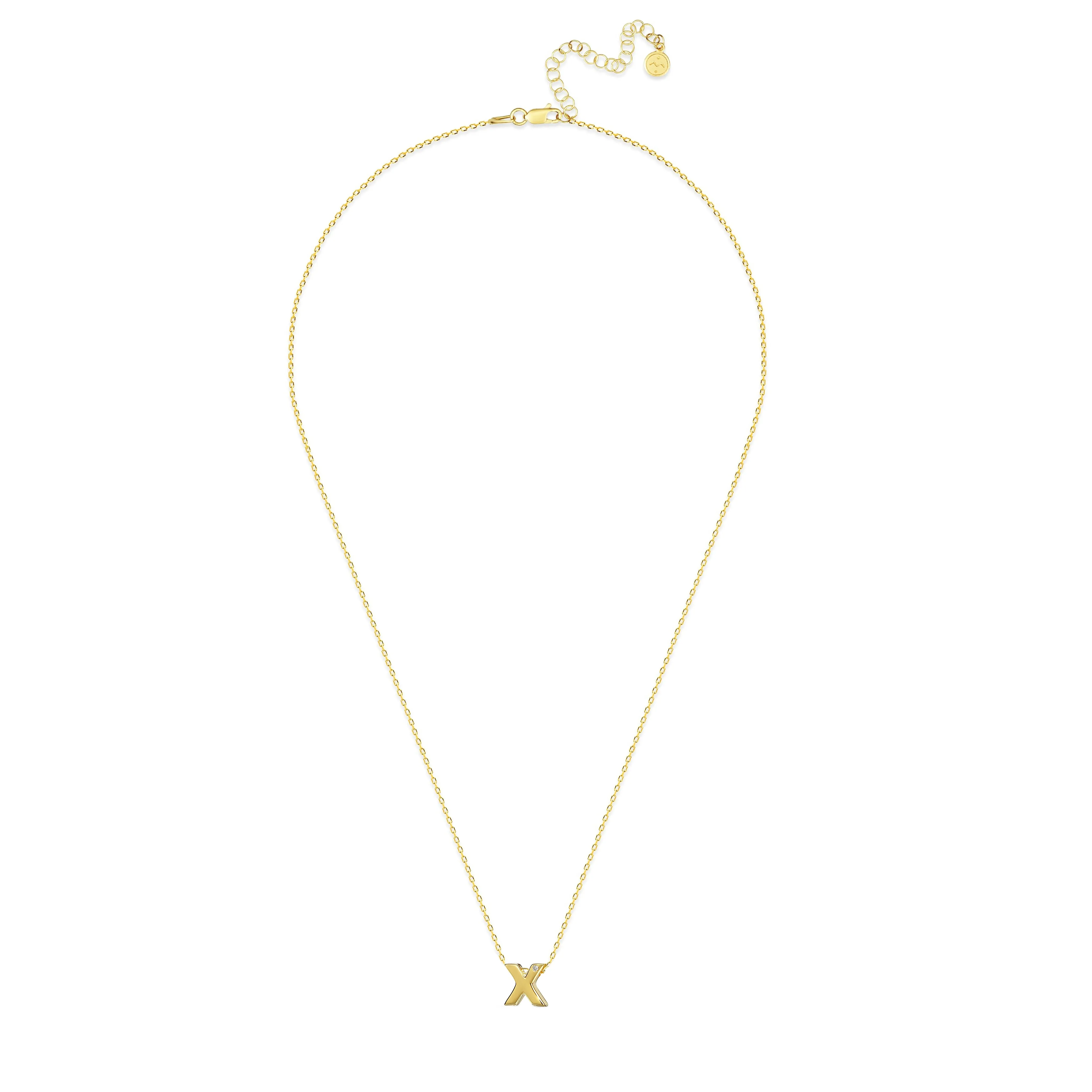 Diamond Letter Necklace "X" - 18 karat gold vermeil on sterling silver, diamond 0.01 carat