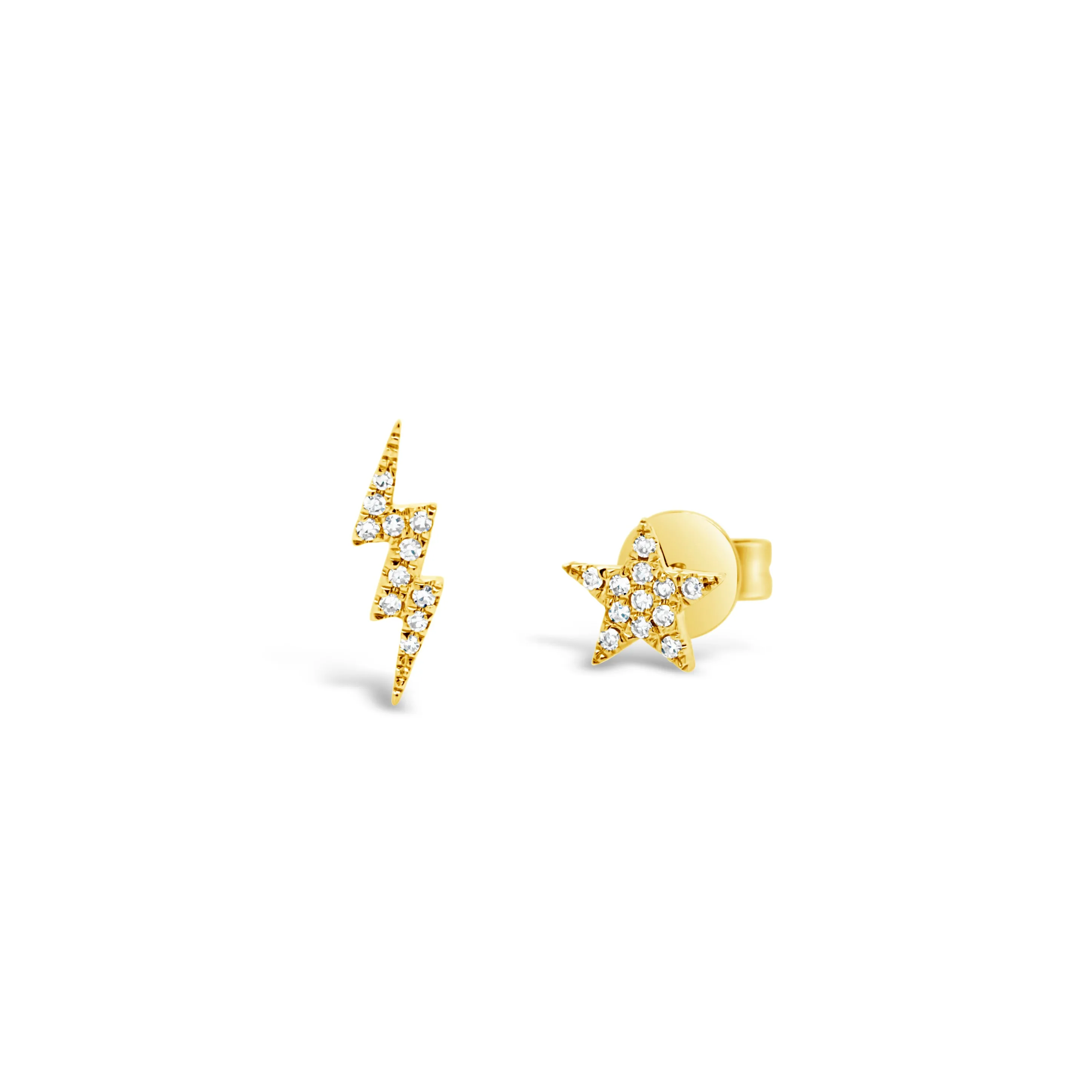 Diamond Star & Lightning Bolt Stud Earrings