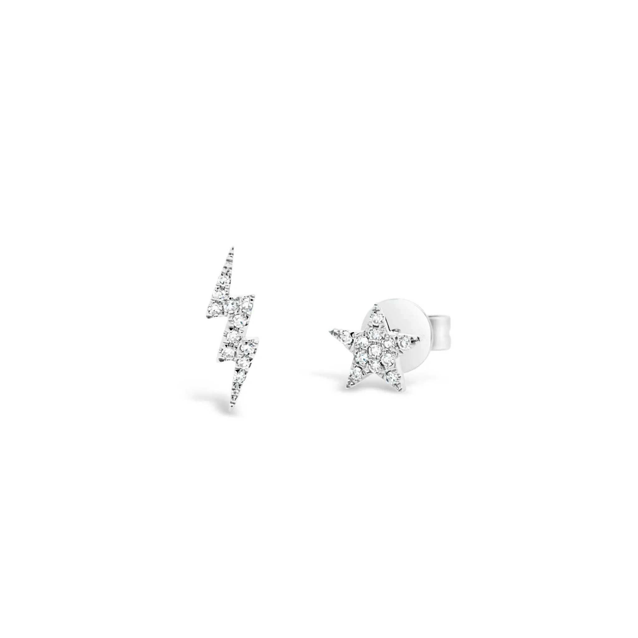 Diamond Star & Lightning Bolt Stud Earrings