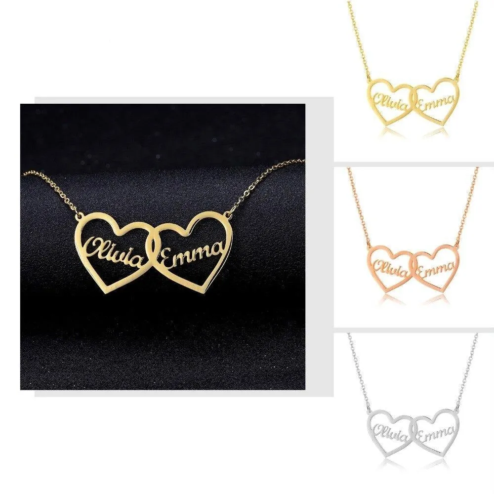 Double Heart Letter Necklace- Personalize Letter Necklace- Anniversary Gifts- Birthday Gifts