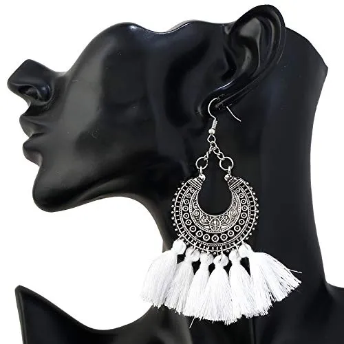 Electomania Boho Gypsy Collection Antique design Soft Cotton Thread Tassel ChandBali Earring