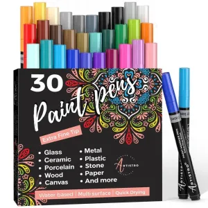 Extra fine tip acrylic paint pens - Set of 30 ultra fine paint pens