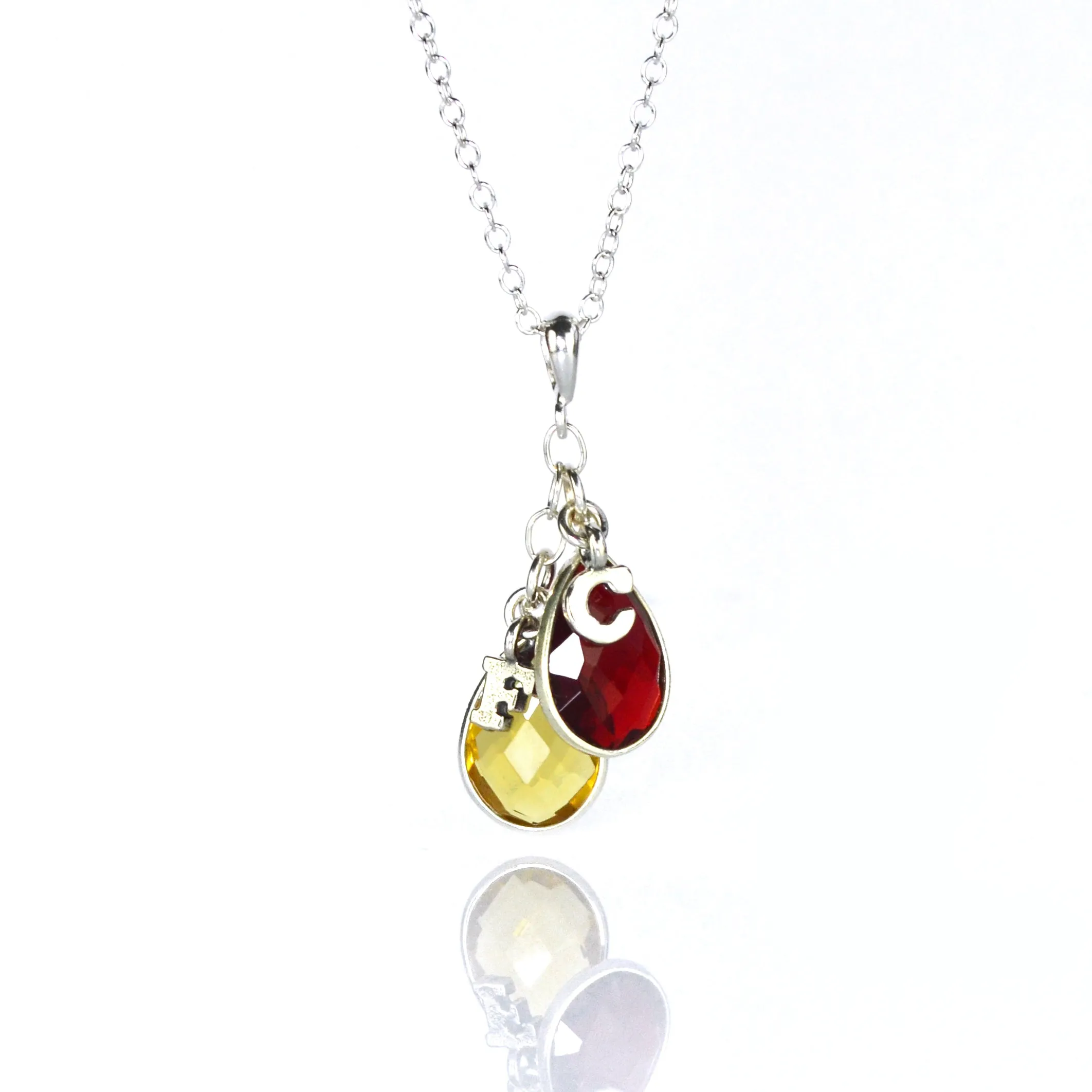 Family Birthstone Pendant Necklace with Letter Charms