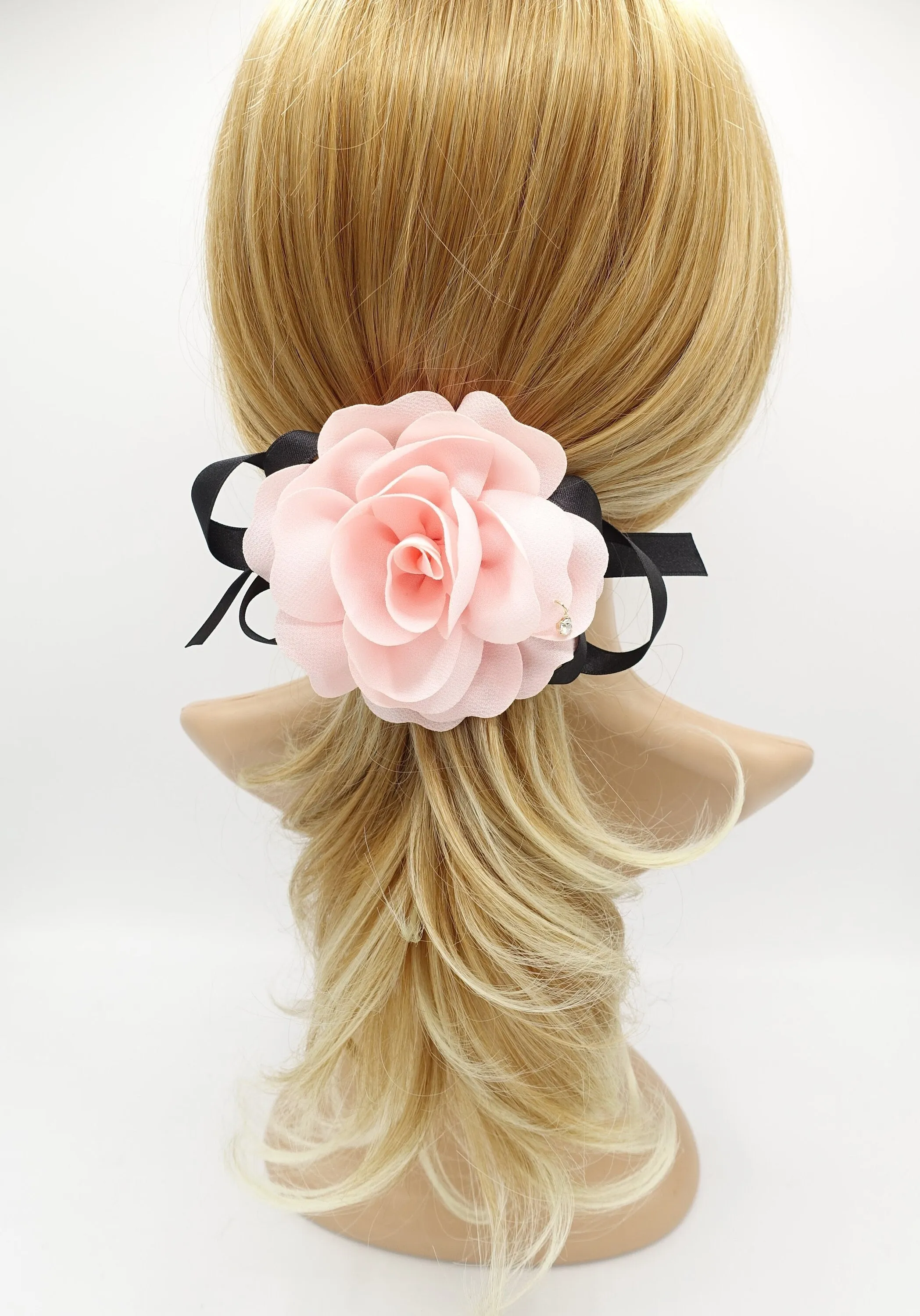 flower satin bow knot french hair barrette women hair clip