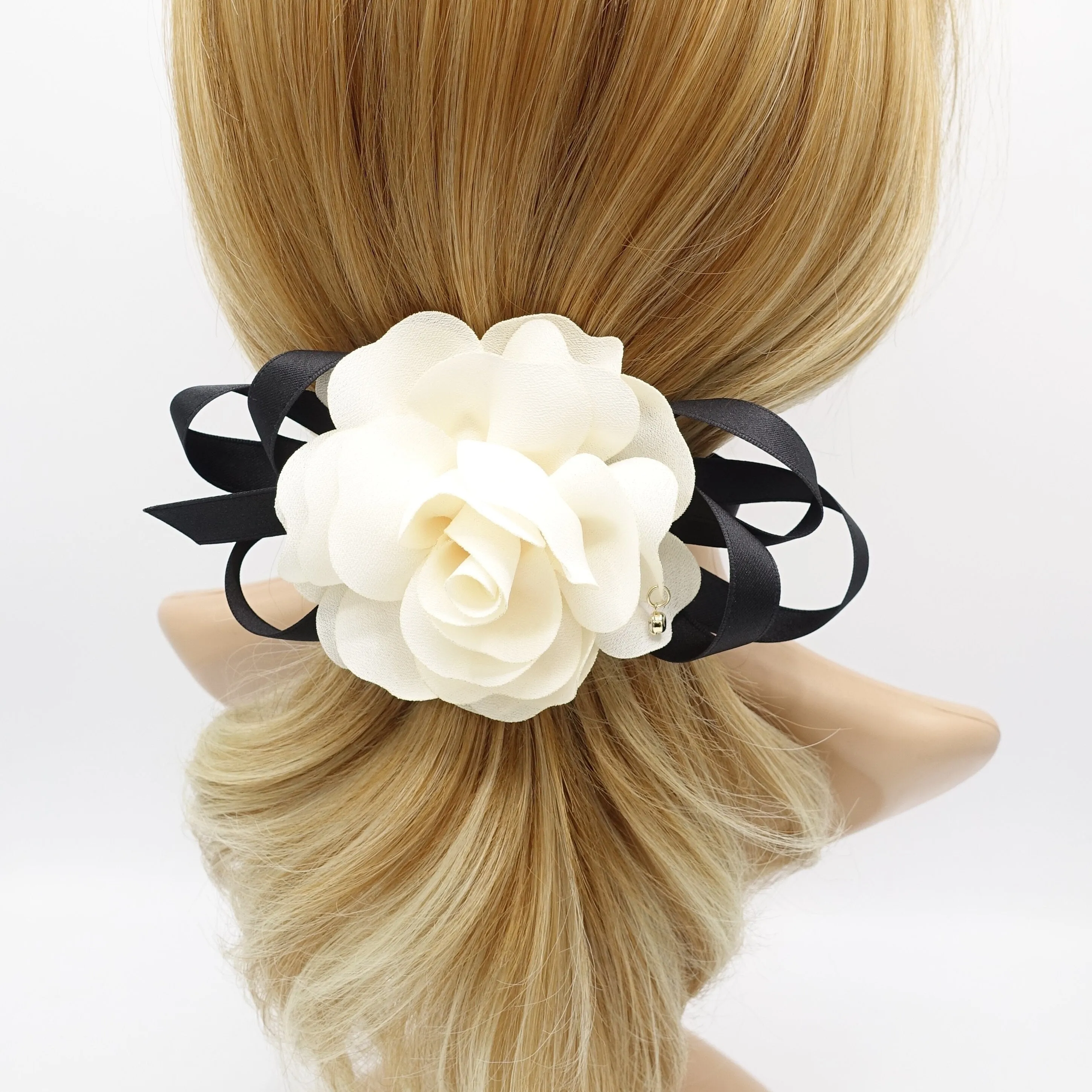 flower satin bow knot french hair barrette women hair clip