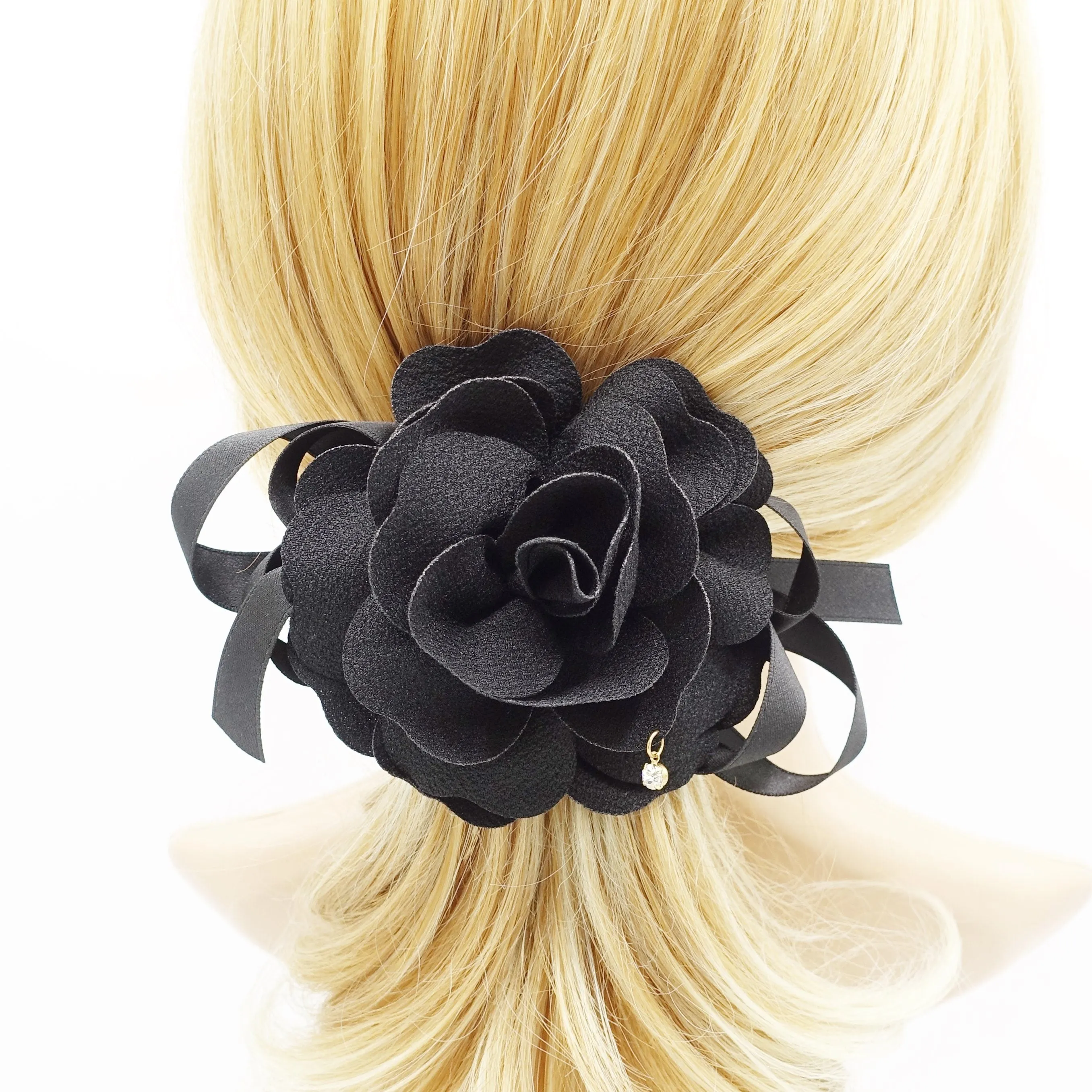 flower satin bow knot french hair barrette women hair clip