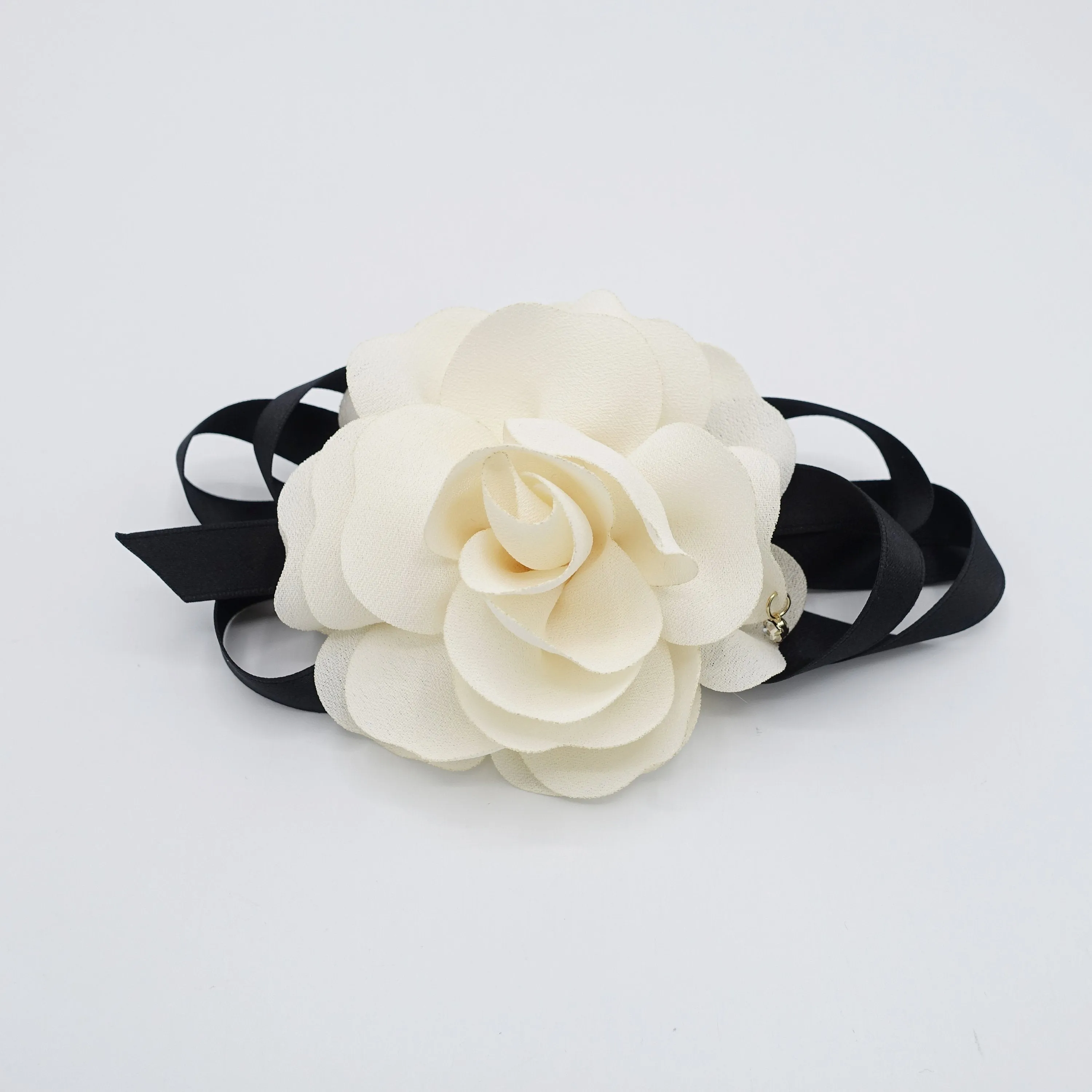 flower satin bow knot french hair barrette women hair clip