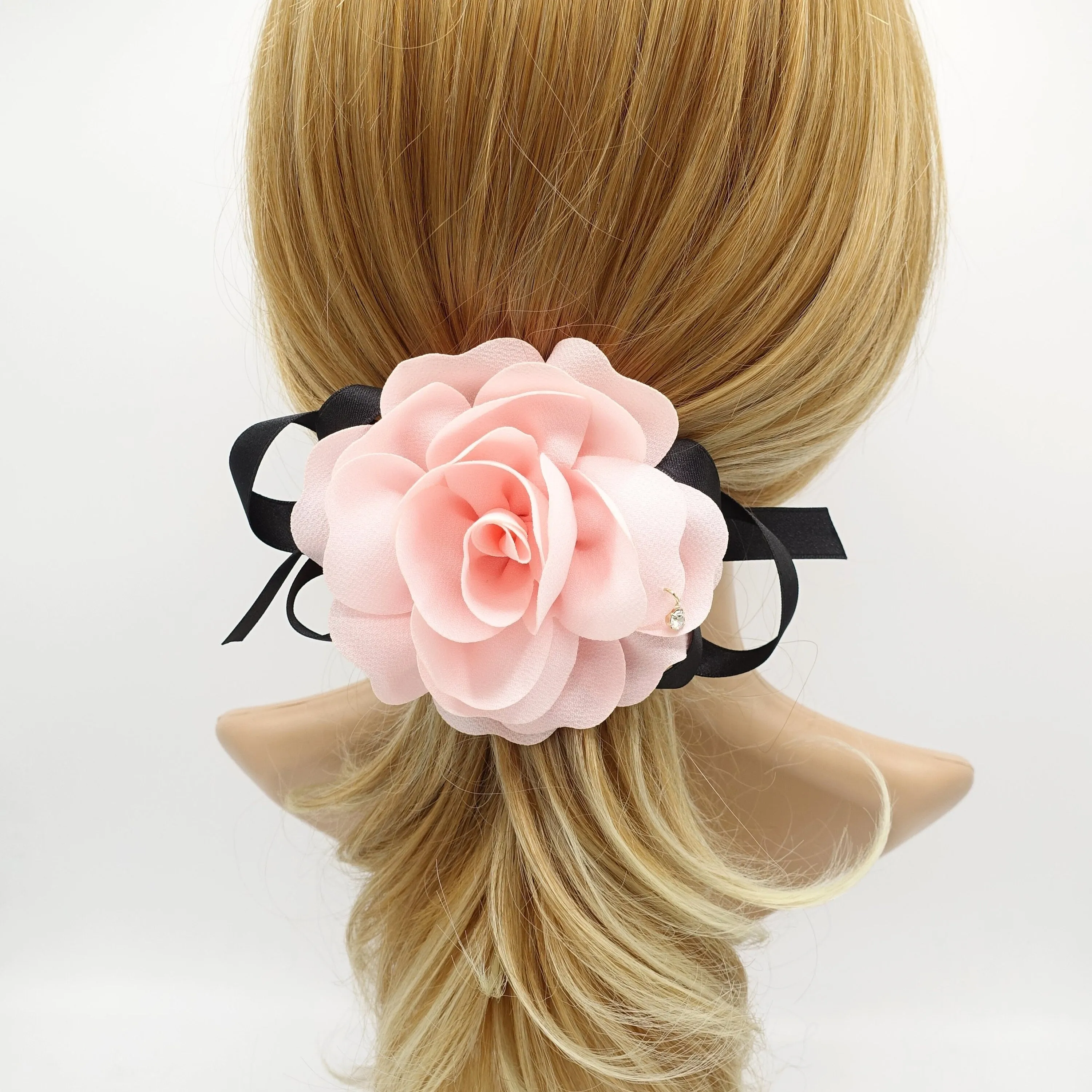 flower satin bow knot french hair barrette women hair clip