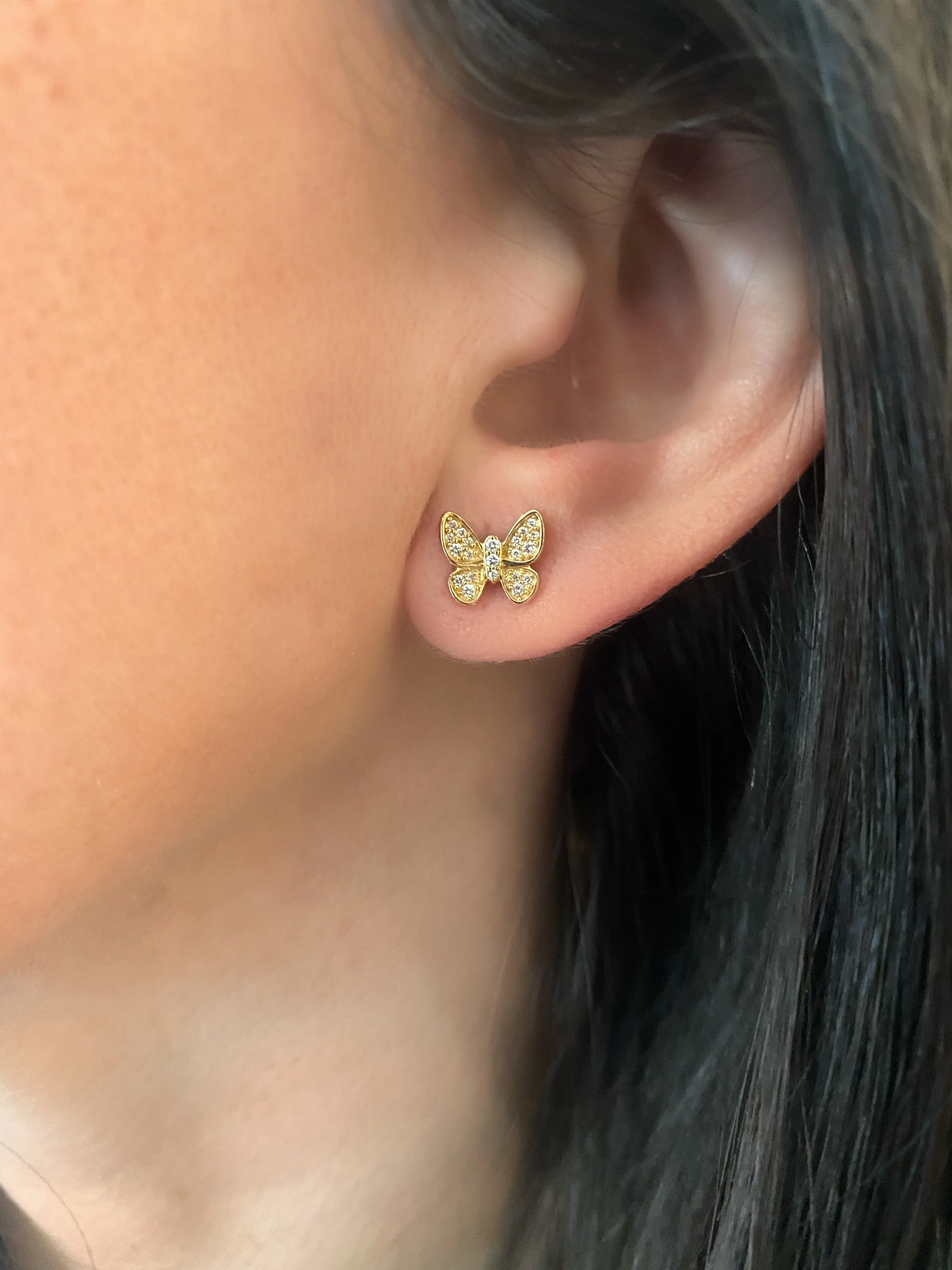 Gold Diamond Butterfly Earrings