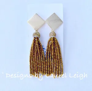 Gold Dressy Beaded Tassel Post Earrings