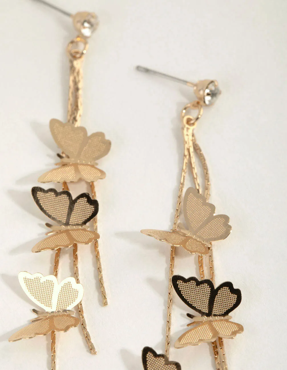 Gold Multi Butterfly Drop Earrings