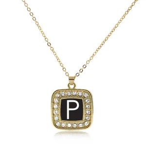 Gold My Initials - Letter P Square Charm Classic Necklace