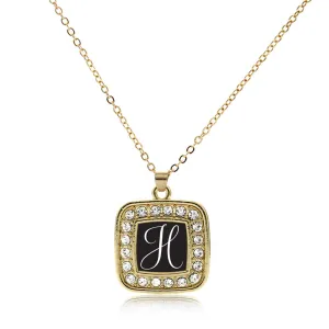 Gold My Script Initials - Letter H Square Charm Classic Necklace