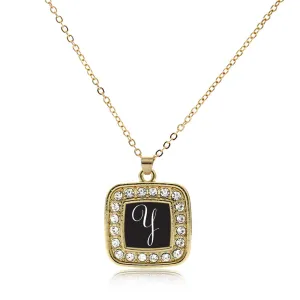 Gold My Script Initials - Letter Y Square Charm Classic Necklace