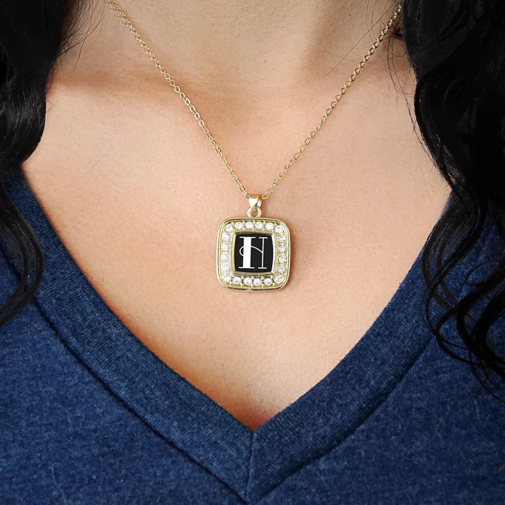 Gold My Vintage Initials - Letter H Square Charm Classic Necklace