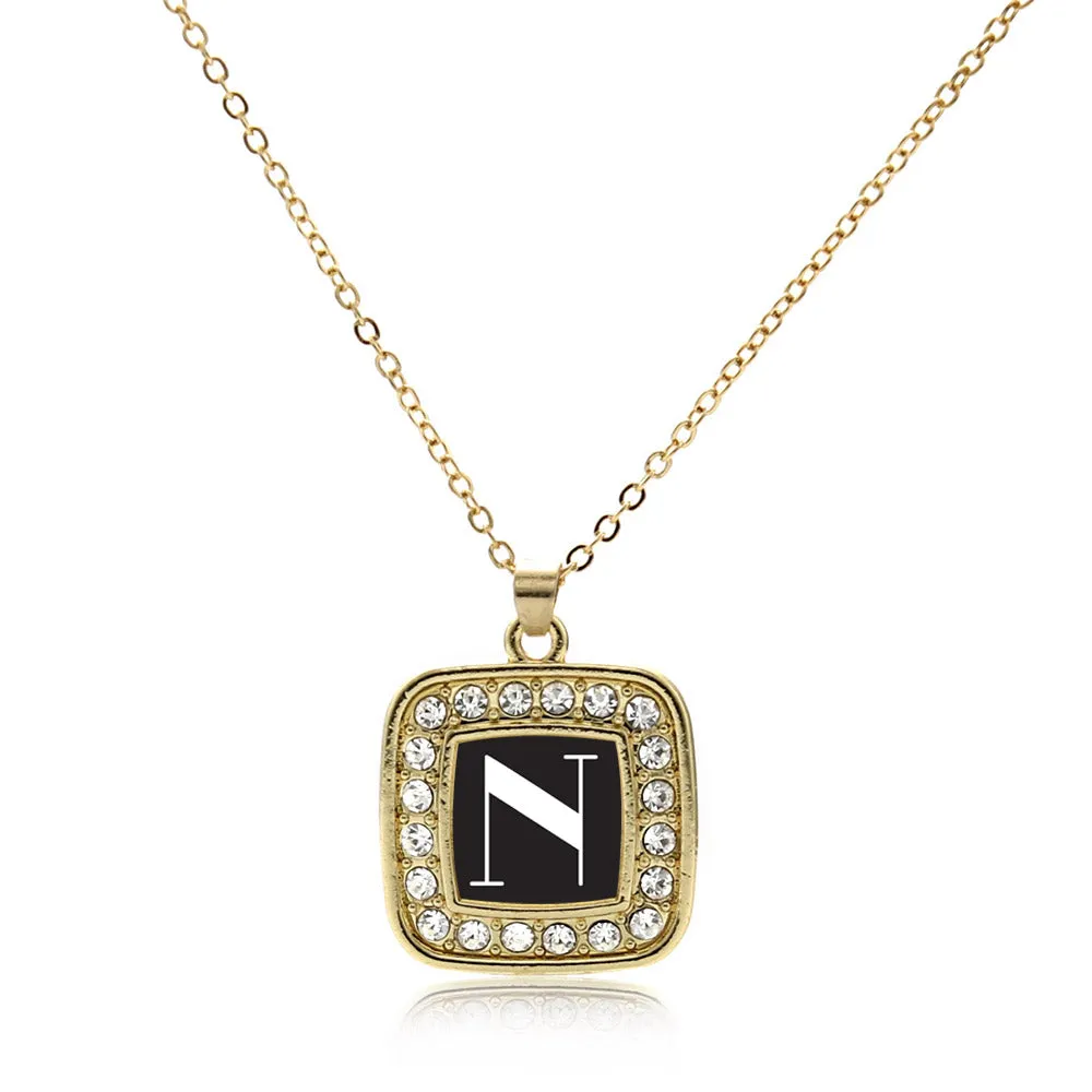 Gold My Vintage Initials - Letter N Square Charm Classic Necklace