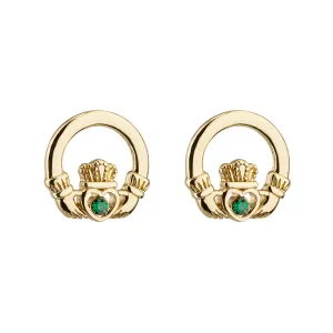 Gold Plate Crystal Claddagh Stud Earrings