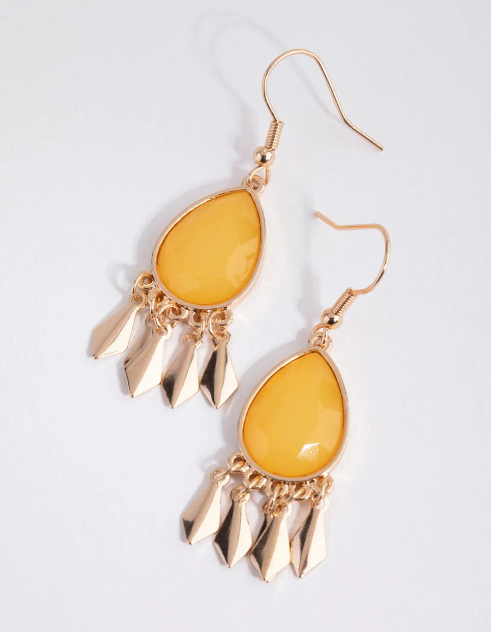 Gold Tassel Stone Drop Earrings