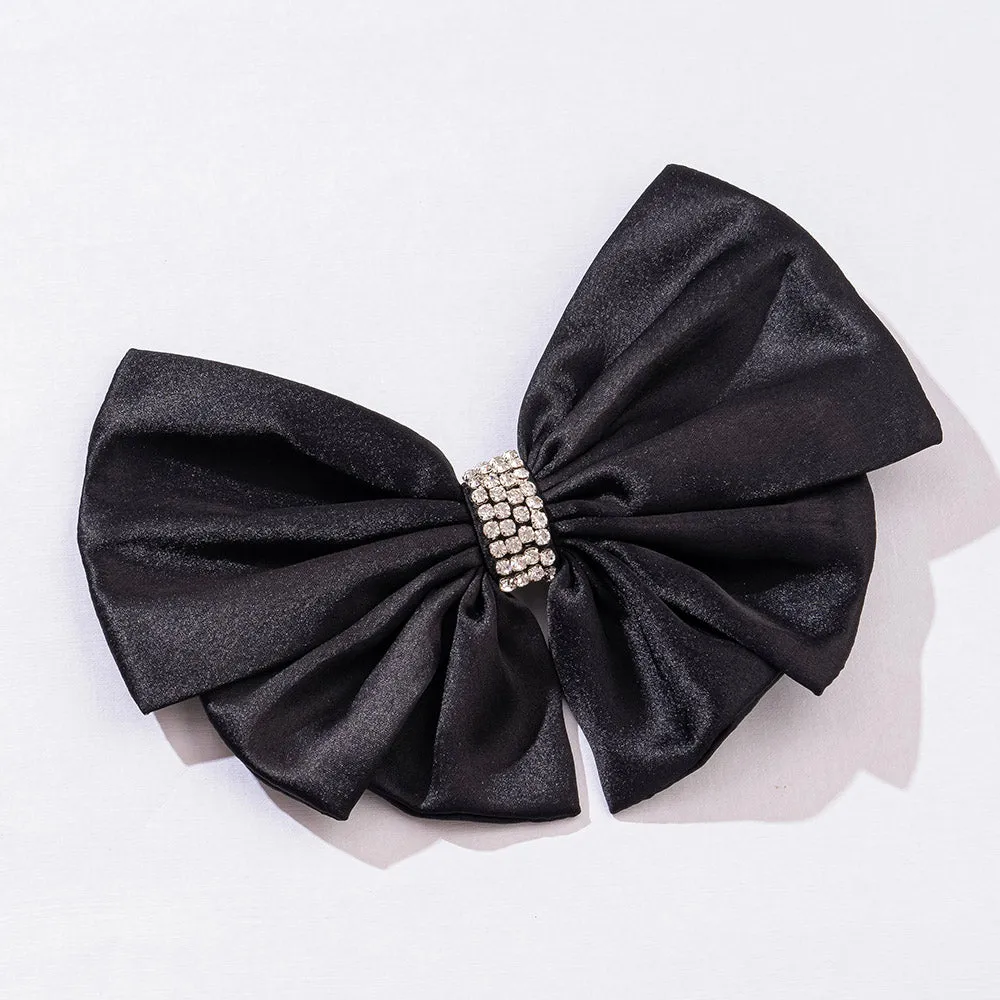 Hair Drama Co Satin Crystals Hair Bow Alligator Clip - Black