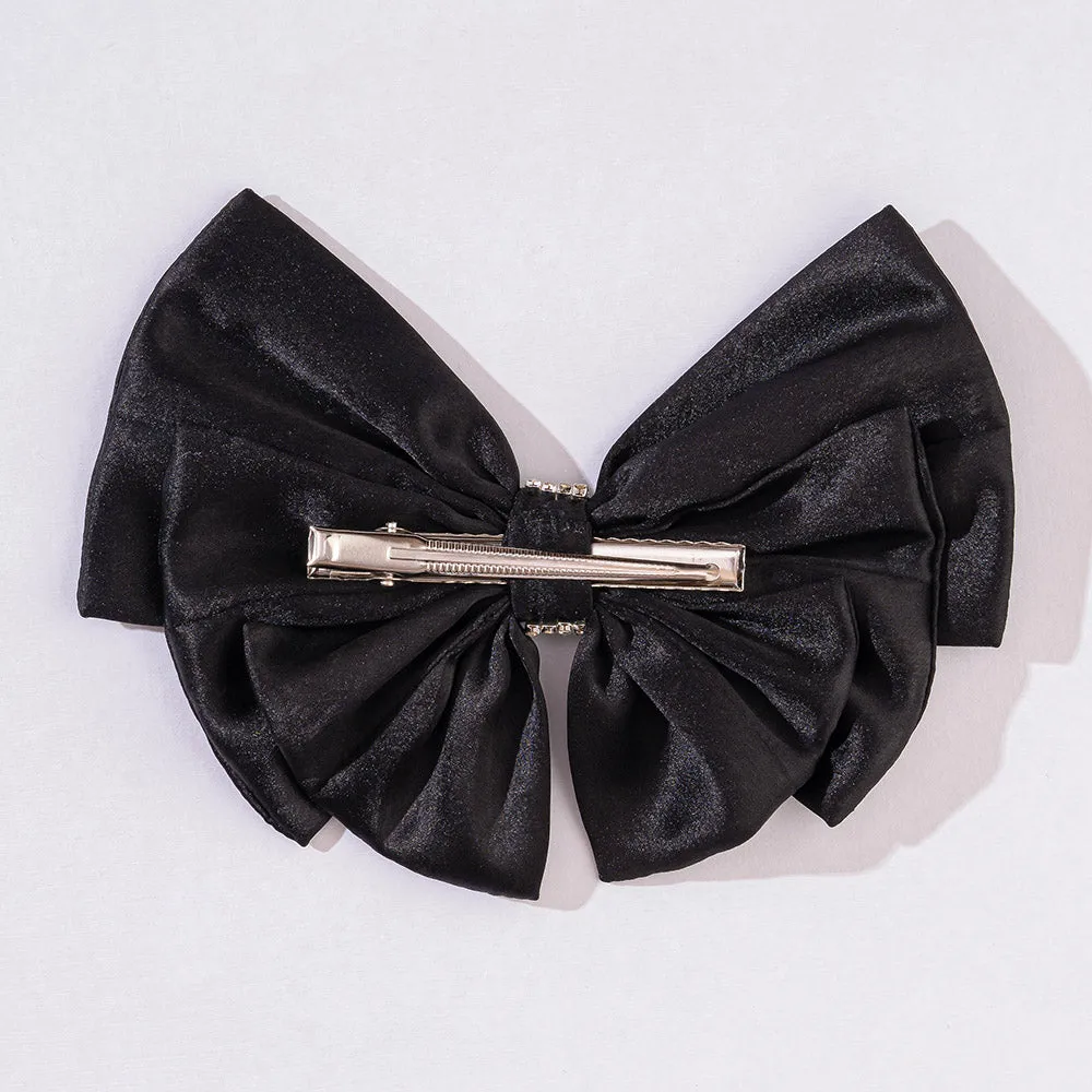 Hair Drama Co Satin Crystals Hair Bow Alligator Clip - Black