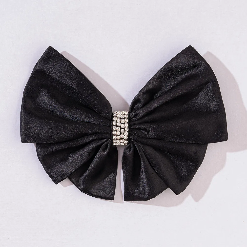 Hair Drama Co Satin Crystals Hair Bow Alligator Clip - Black