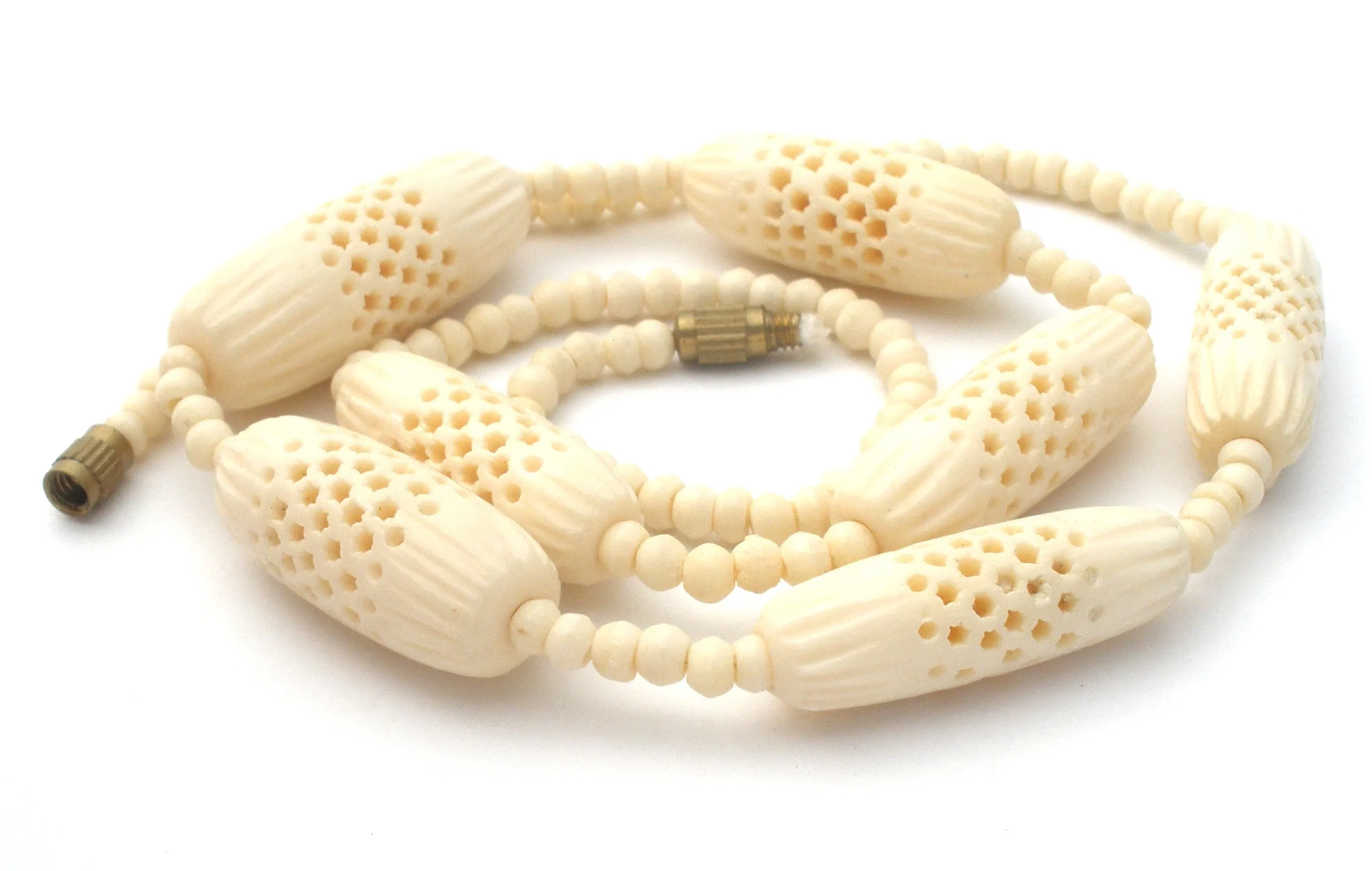 Hand Carved Bone Bead Necklace Vintage