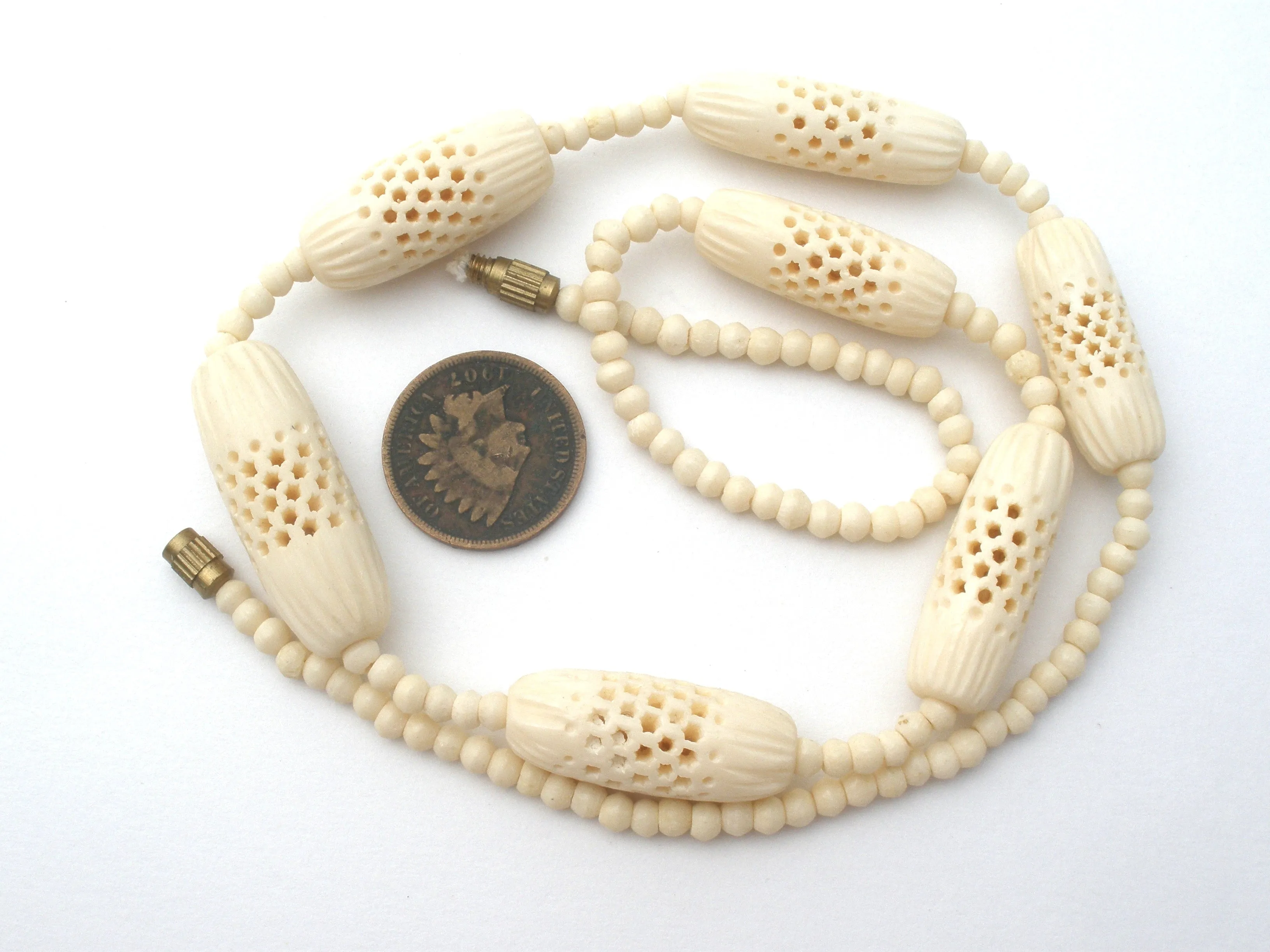 Hand Carved Bone Bead Necklace Vintage