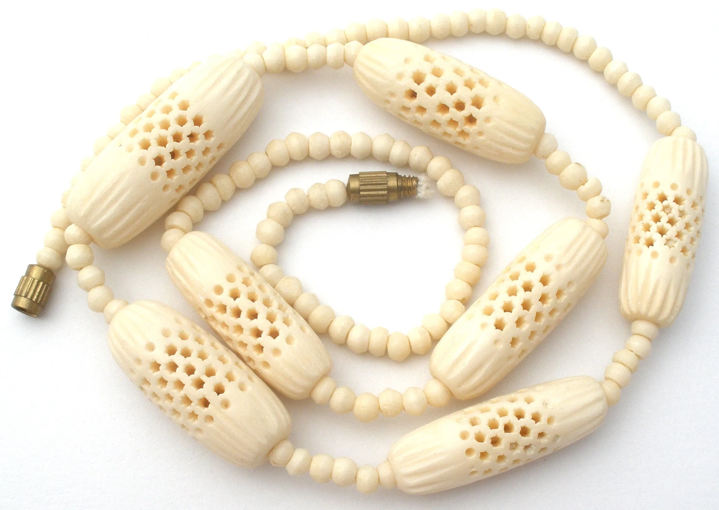 Hand Carved Bone Bead Necklace Vintage