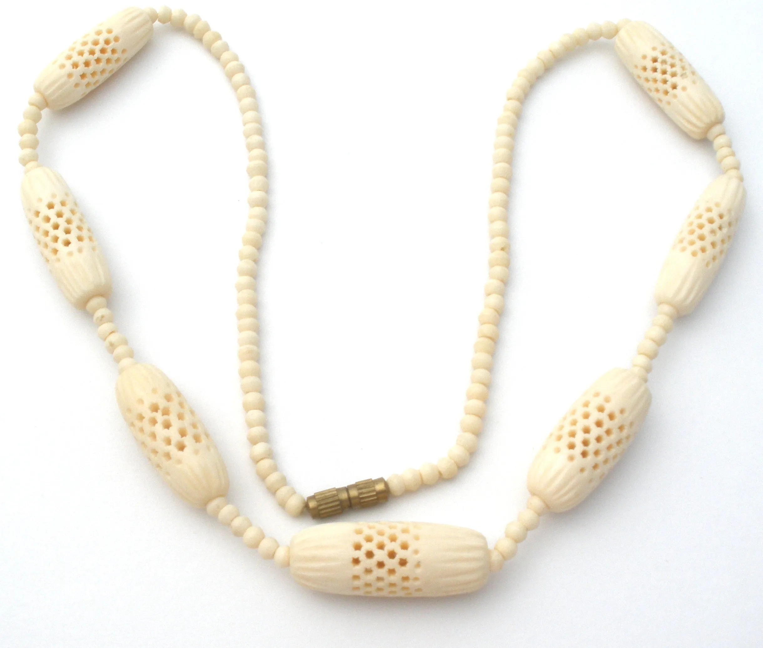 Hand Carved Bone Bead Necklace Vintage