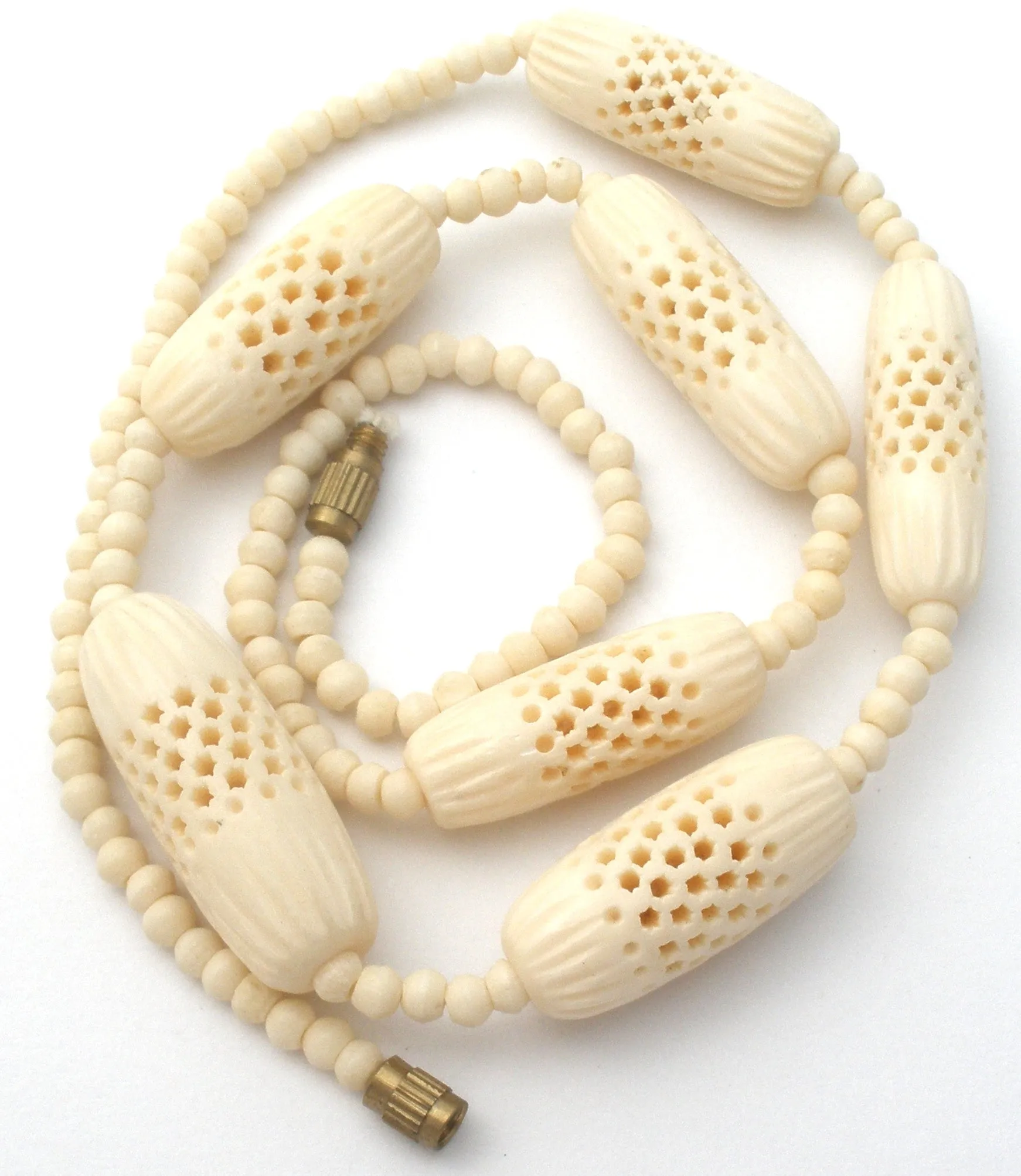 Hand Carved Bone Bead Necklace Vintage