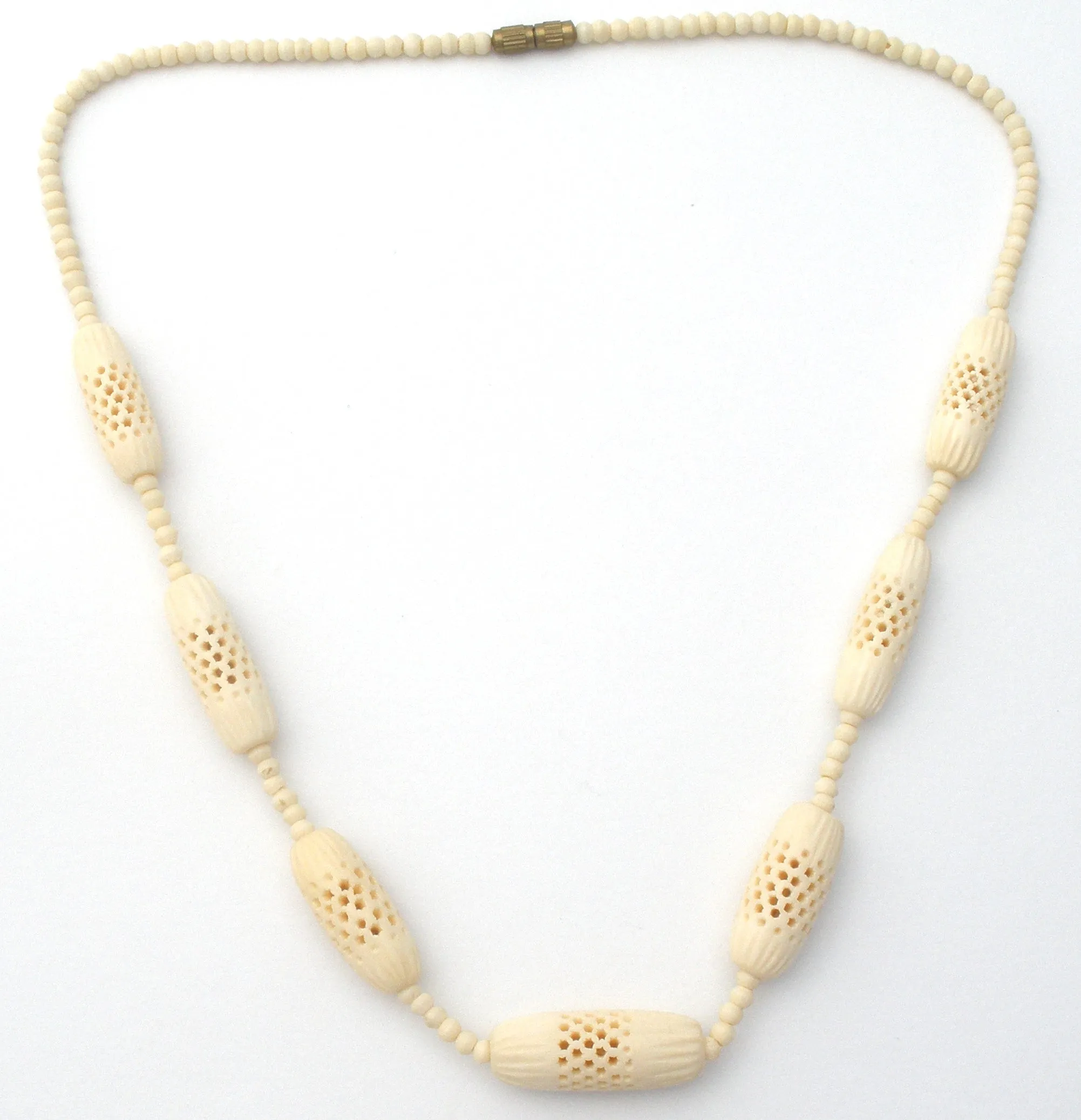 Hand Carved Bone Bead Necklace Vintage