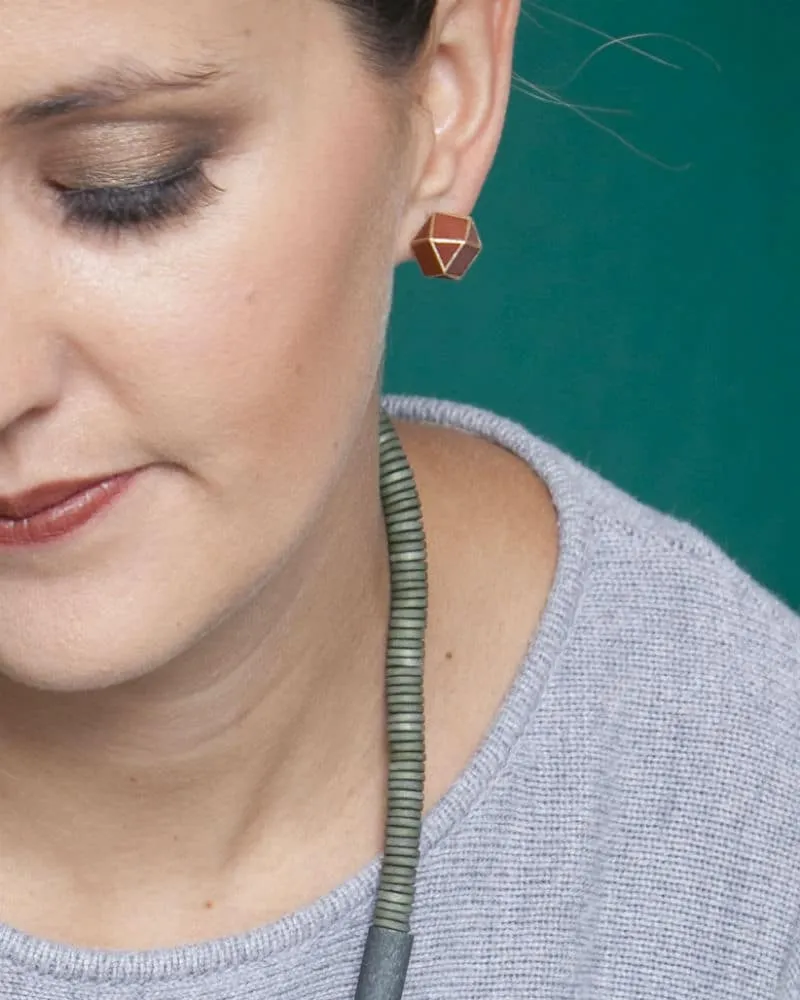 Handcrafted Burgundy Geometric Wooden Post Earrings