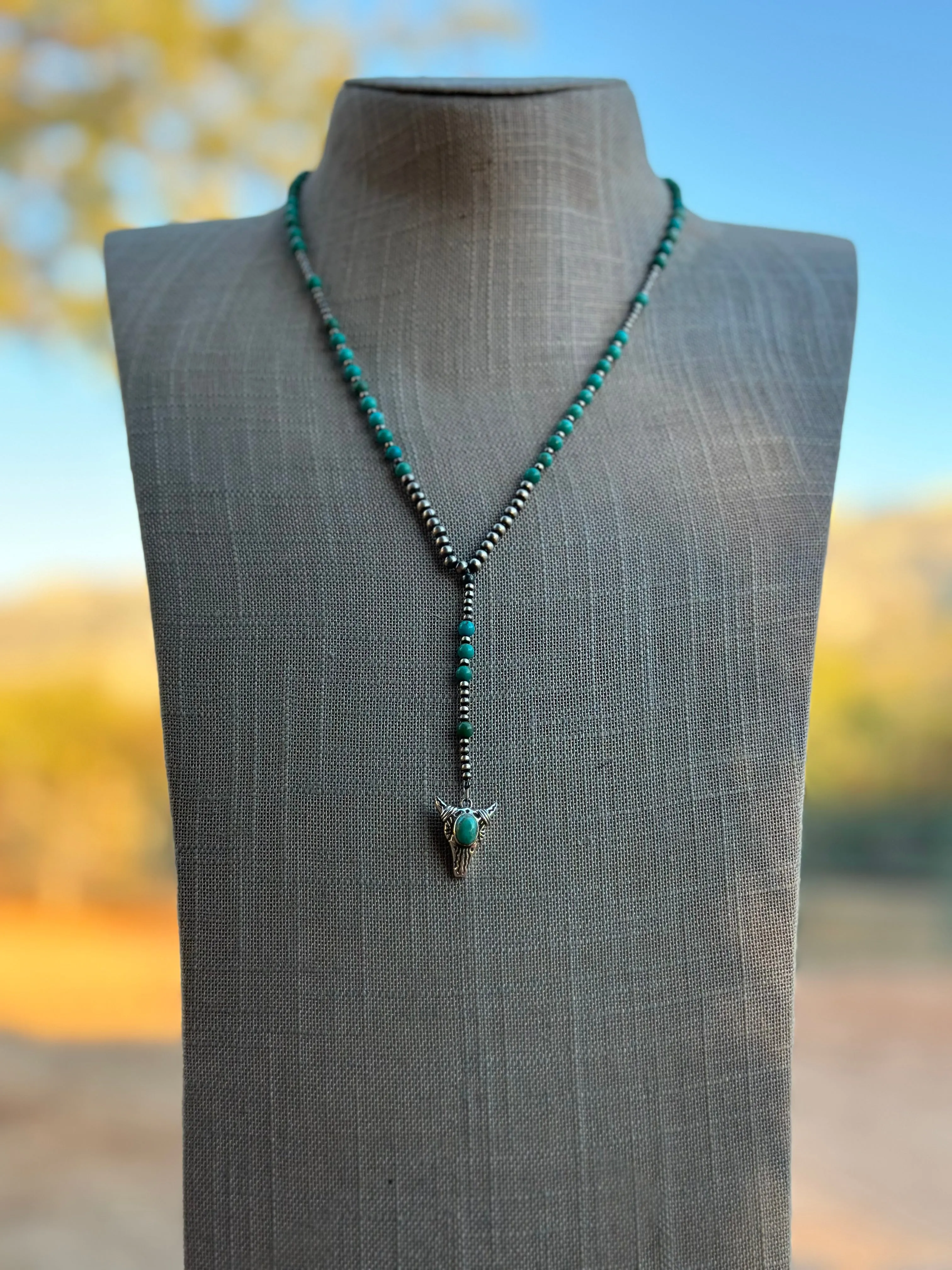 Handmade Sterling Silver & Turquoise Western Lariat Necklace