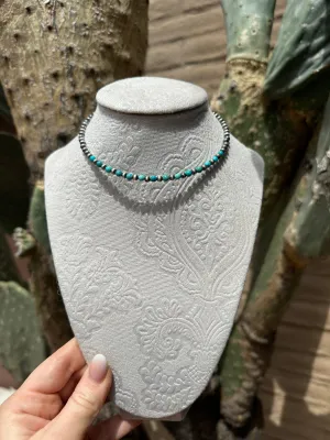 Handmae Turquoise & Sterling Silver Beaded Wrap Choker Necklace