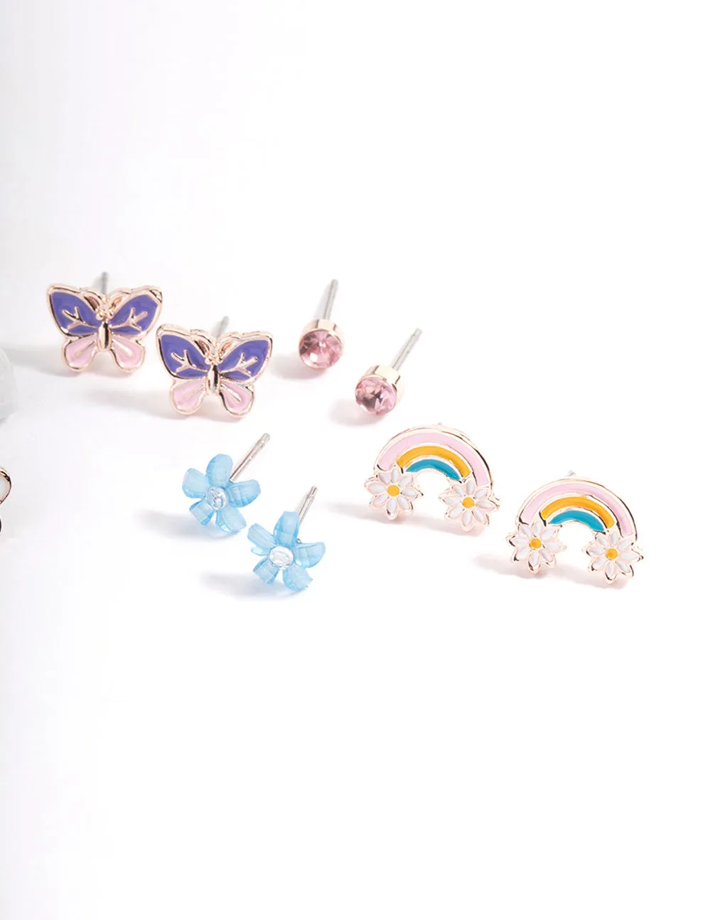 Kids Flower Rainbow Stud Earrings 6-Pack