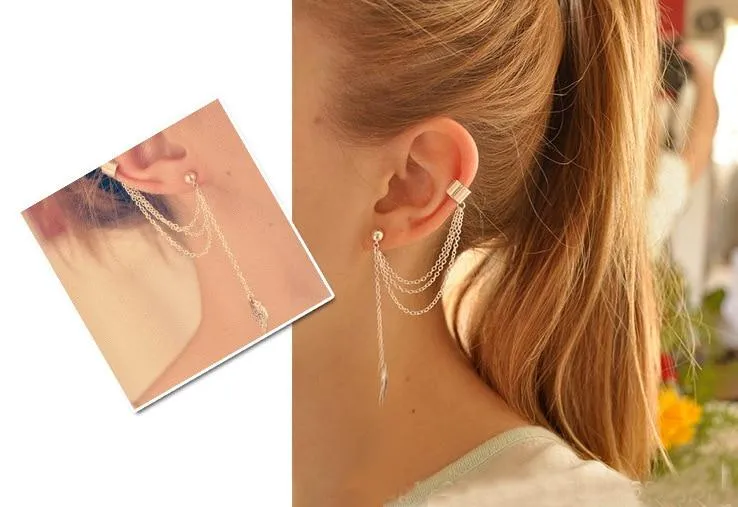 Leaf Tassel Earrings For Women Fashionable Personality Metal Ear Clip