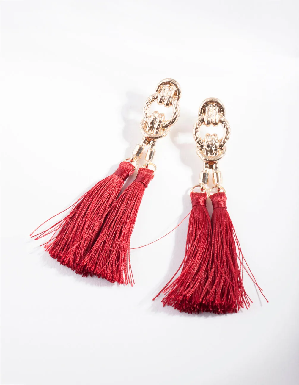 Maroon Rope Knot Tassel Earrings