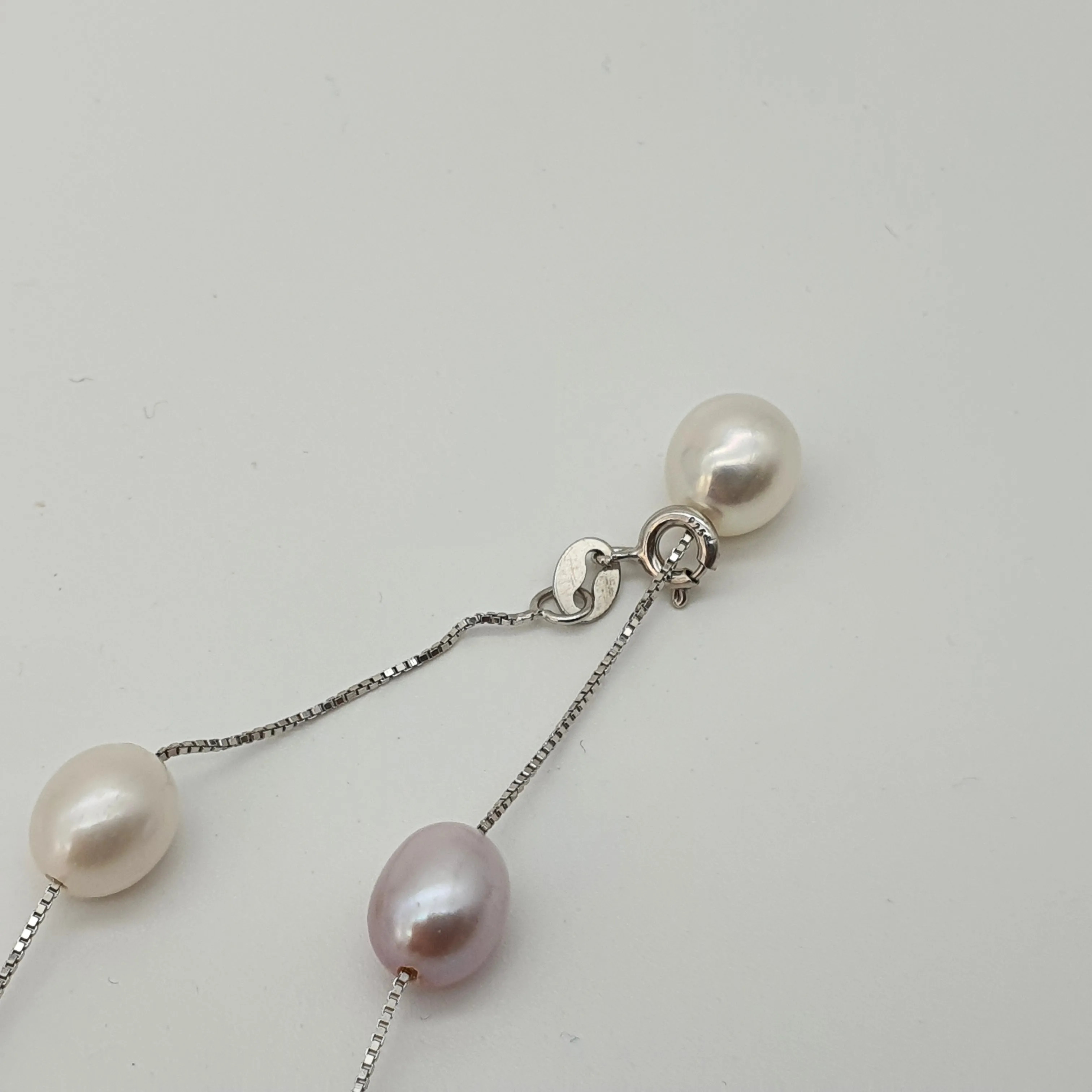 Multi coloured Freshwater Pearl Station Necklace, Sterling Silver