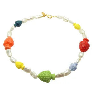 Multicolour Sicilian Pine Cone Charms Freshwater Pearl Necklace