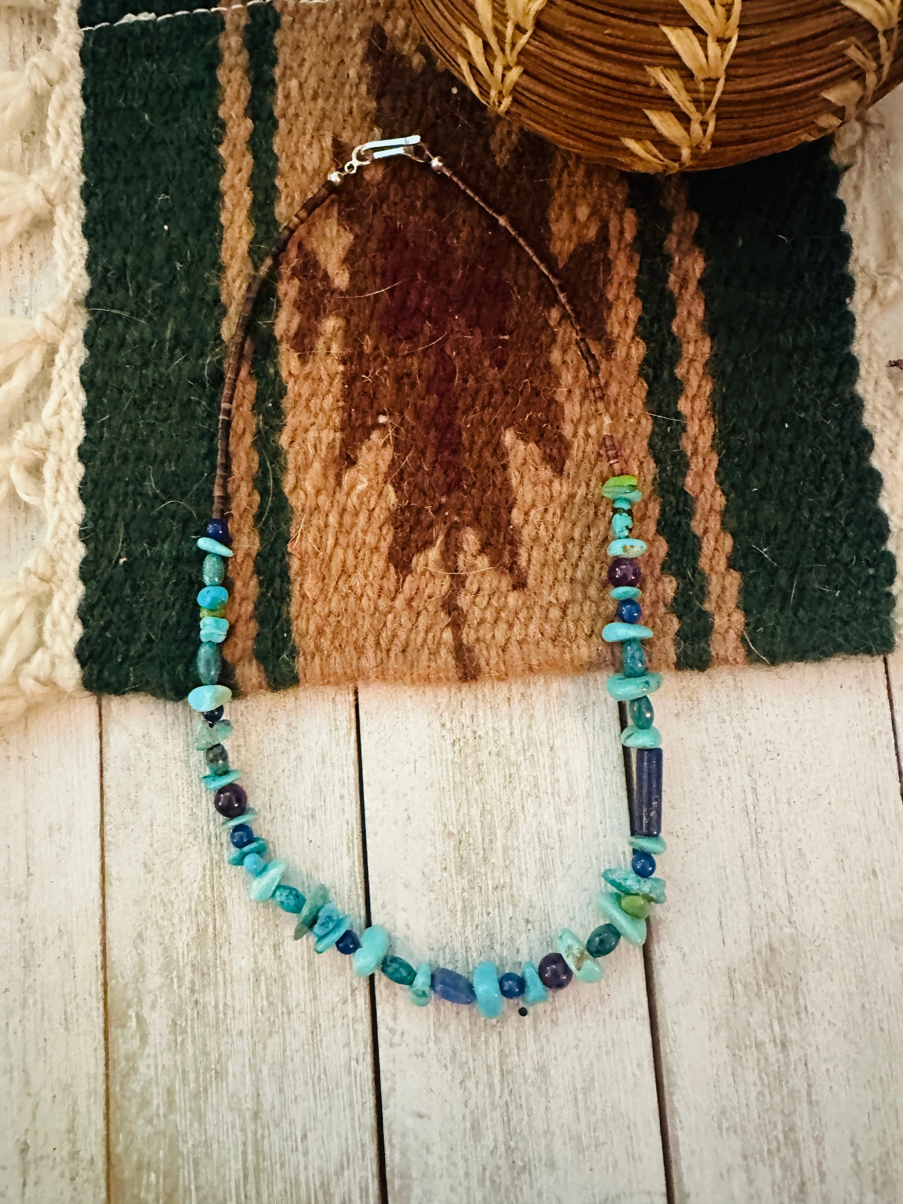 Navajo Multi Stone & Sterling Silver Beaded 22” Necklace