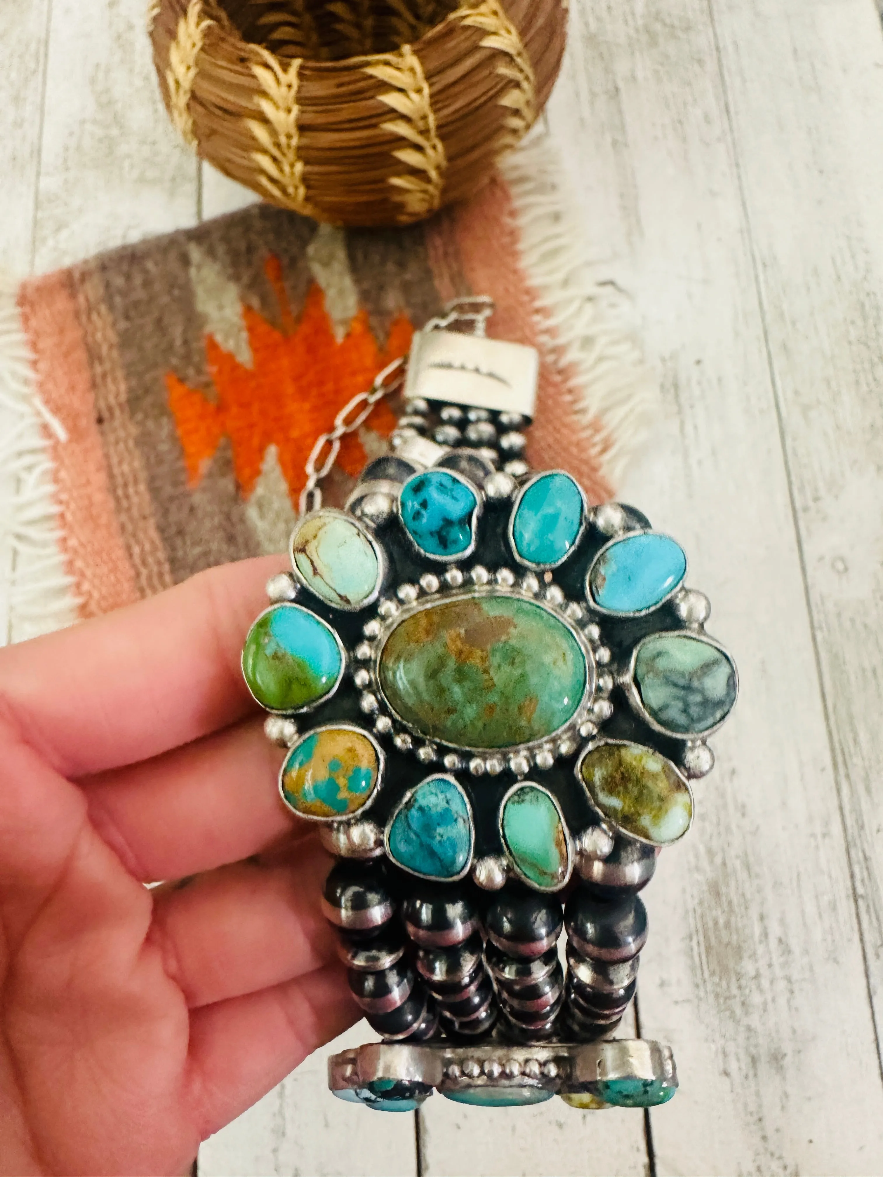 Navajo Multi Turquoise & Sterling Silver Beaded Choker Necklace